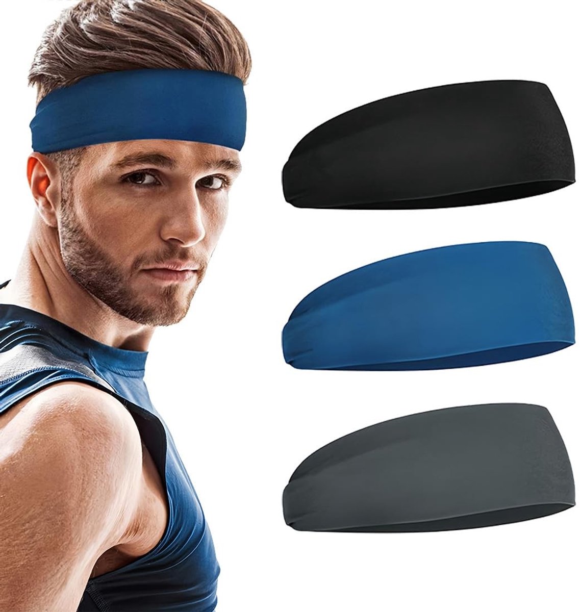 Dailygoods- Sporthoofdbanden 3 Stuks - Zweetabsorberende Bandana - Antislip - Ademend - Uniseks - Super Elastische Band