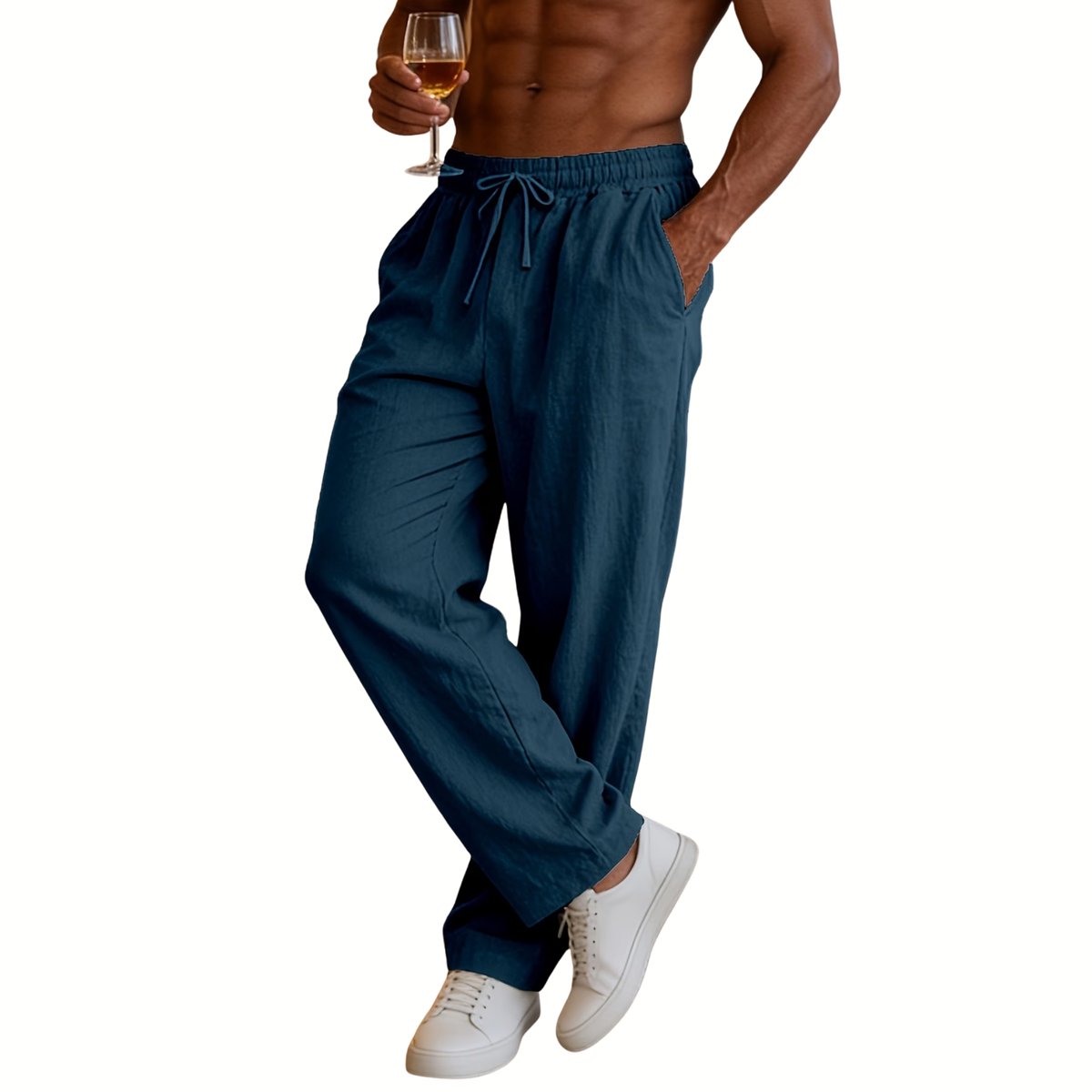 Currero Linnen Broek Heren - Zomerbroek - Volwassenen - Lange Broek - Pantalon - Strandbroek - Zomer - Ibiza Stijl - Zeeblauw XL