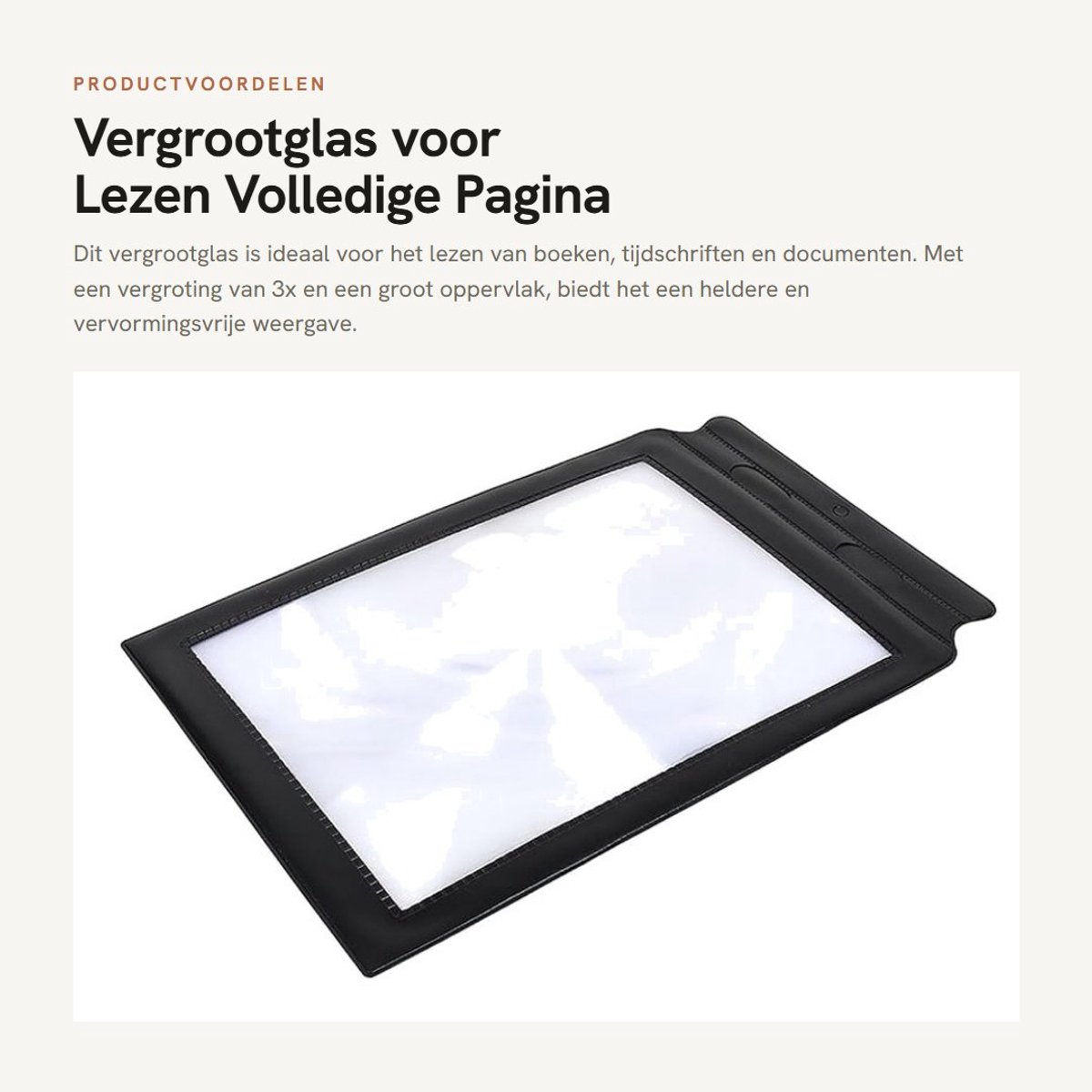 Dailygoods- Vergrootglas 3x - Draagbaar - PVC-lens - Zwart Vinylframe - 30,5 x 19,5 cm - Vervormingsvrije vergroting - Vergrootblad
