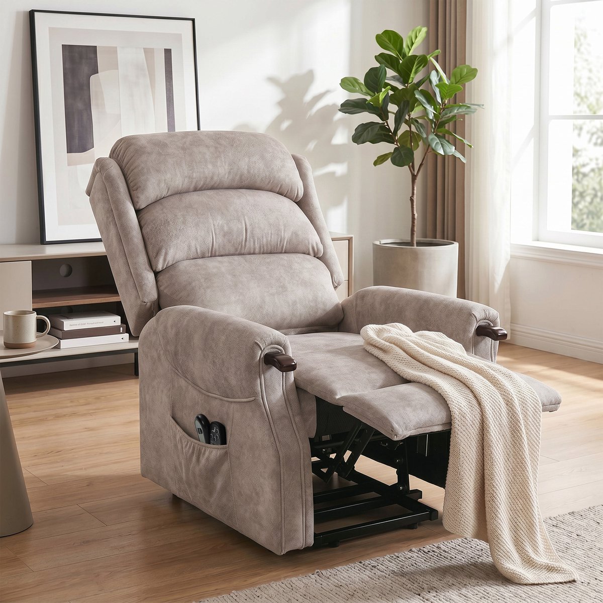 HOMCOM elektrische sta-op relaxfauteuil met massage en verwarming - Tv-fauteuil, relaxstoel, sta-op-stoel - Lichtgrijs – foto 2