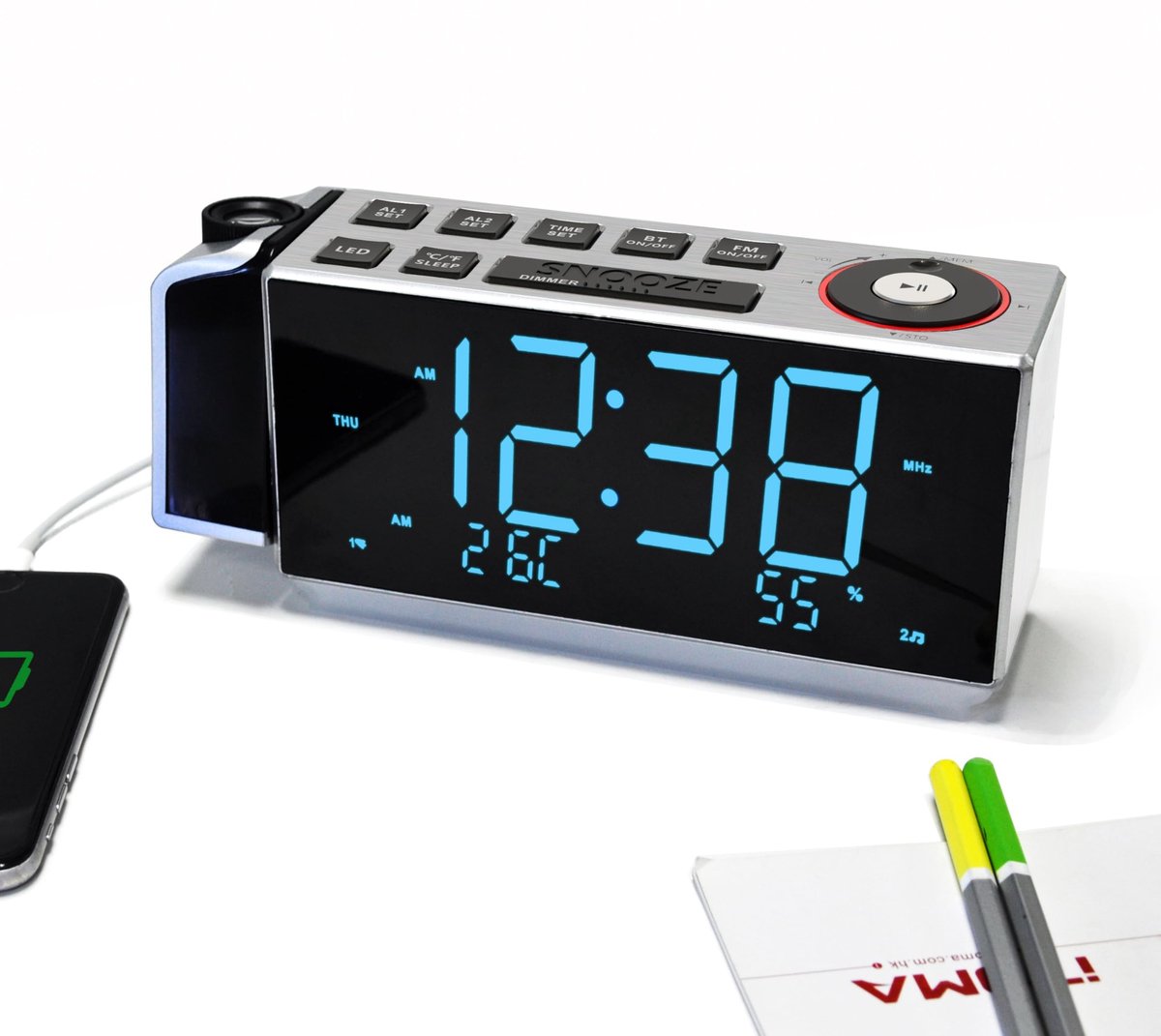 Solidchoice - Projectie Alarm Klok met FM Radio en USB Oplaadfunctie