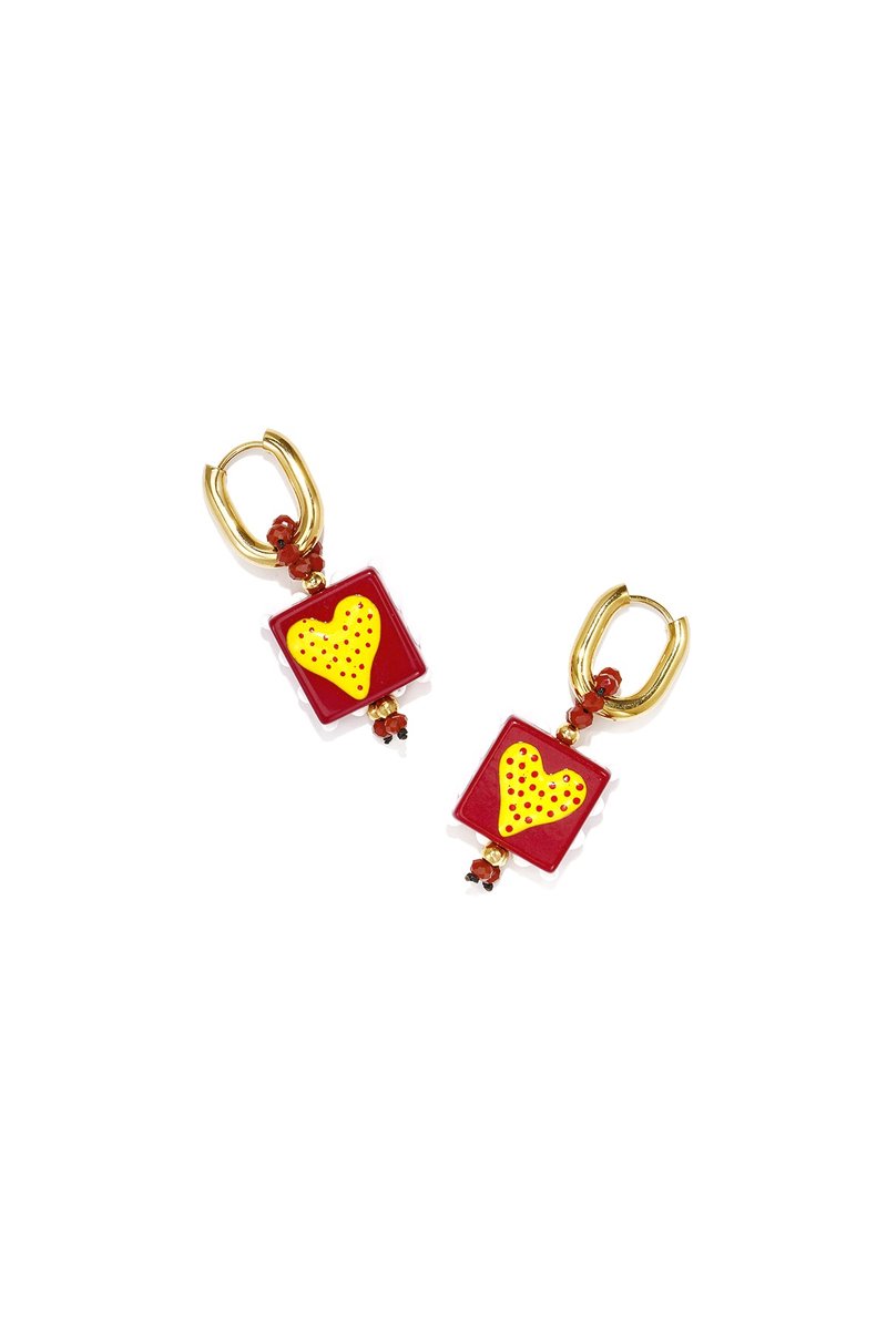 Ruby Heart - Hartjes Oorbellen - Wijnrood - Stainless Steel - - Red