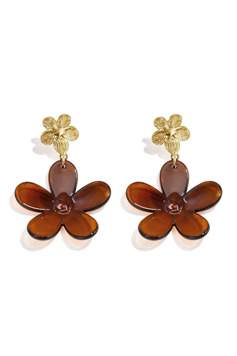 Liora - Bloem Oorbellen - Acryl - Stainless Steel - - Bruin