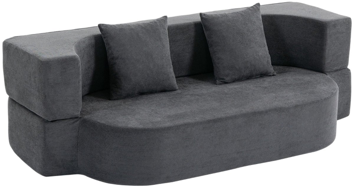 Slaapbank 2-Zits Opklapbaar Zonder Frame Met Dikke Schuimvulling Voor Woonkamer En Gastenkamer In Donkergrijs Polyester
