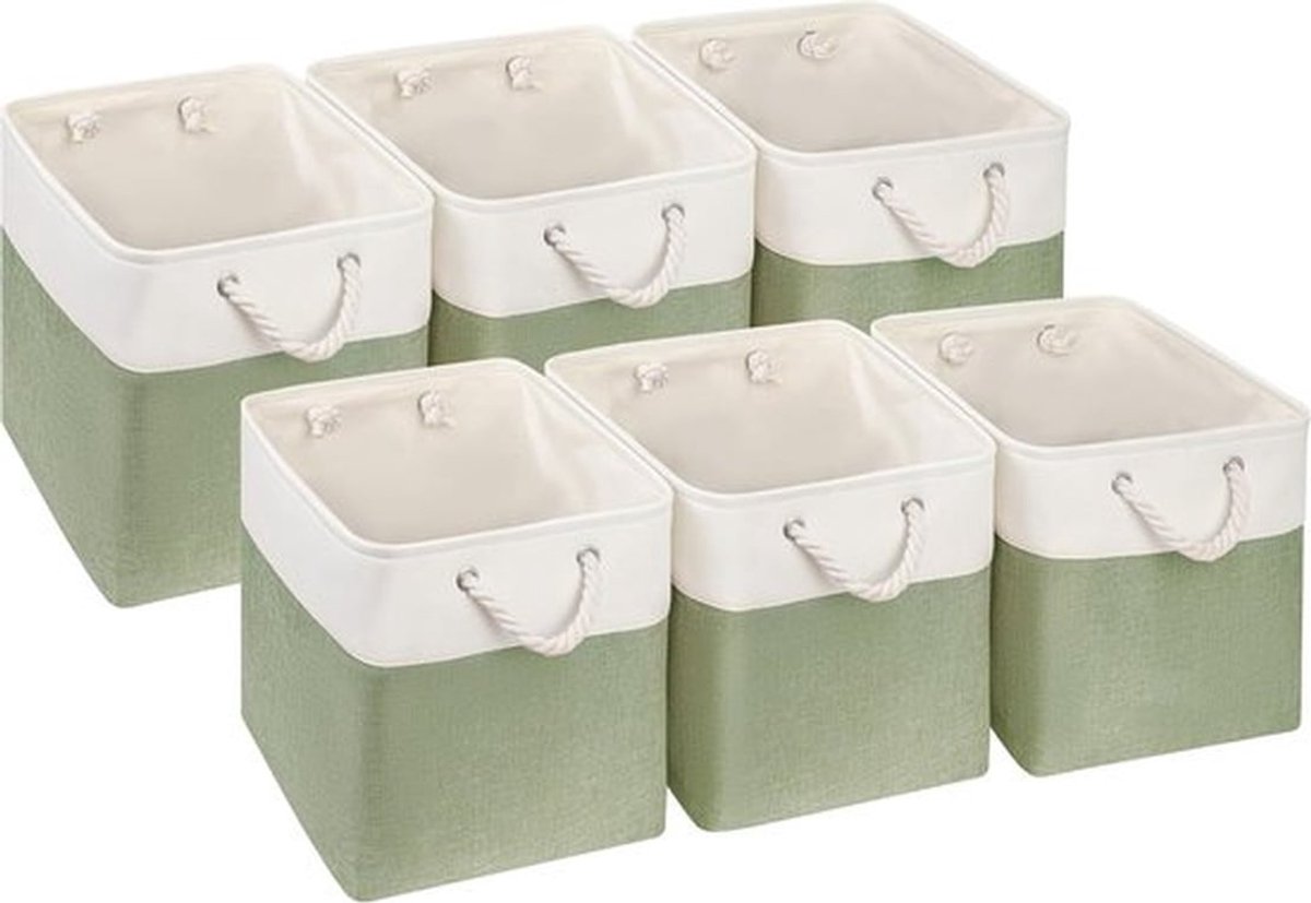 SnelShoppen - Set van 6 Groene/Witte Opbergdozen 25x25x25 cm - Multifunctionele Stoffen Cubes voor Speelgoed, Kleding en Dekens - Ideaal voor Kinderka