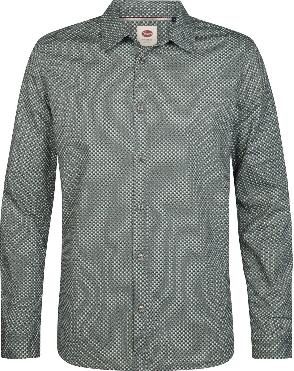 Petrol Industries - Heren Slim fit overhemd met fijne print millworks - Groen - Maat S
