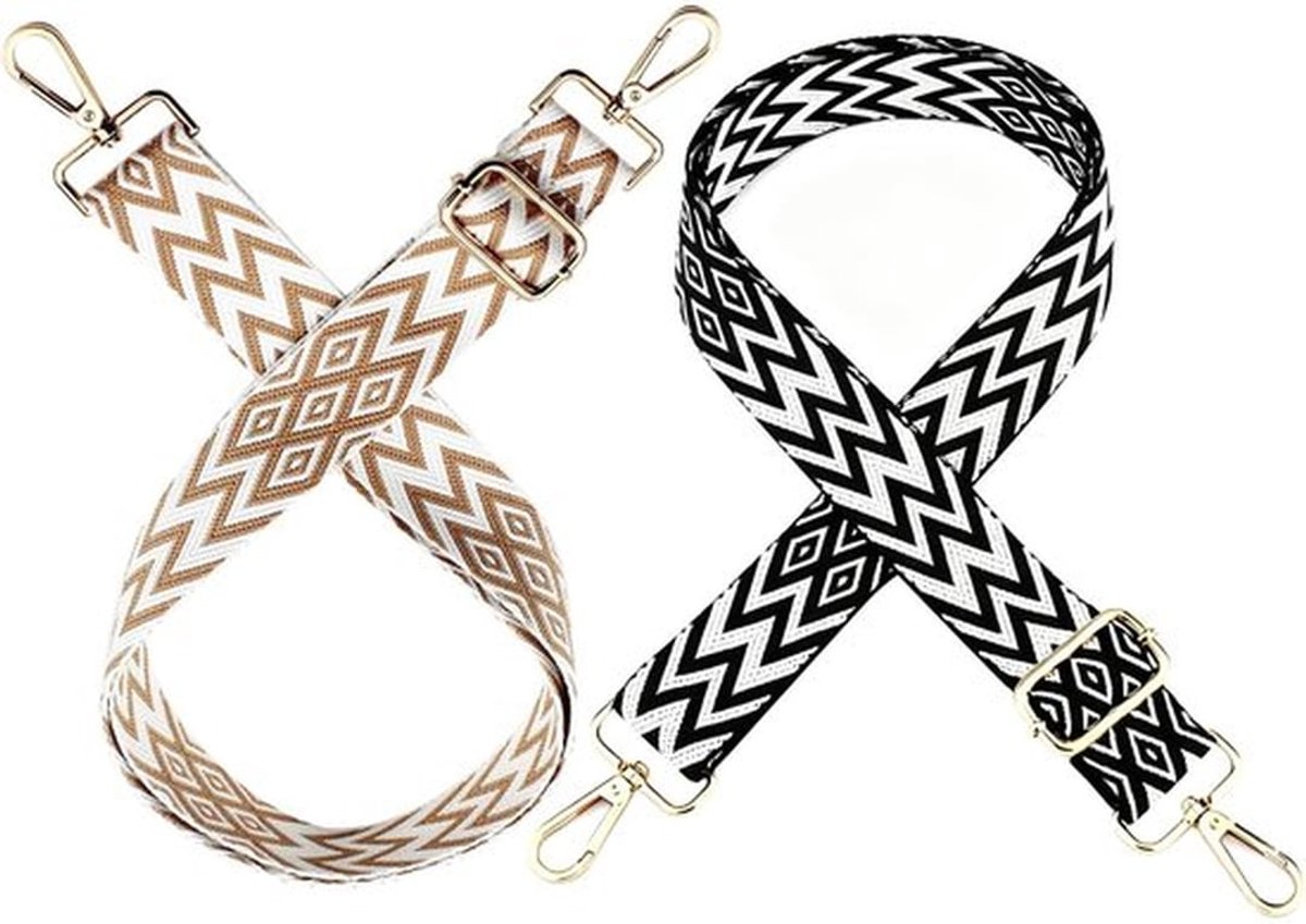 Schouderriem Verstelbaar 75-135 cm - 3,8 cm Breed - Tasriem met Clips - Polyester - Draaibare Metalen Gesp - Zwart/Kaki - Tasband