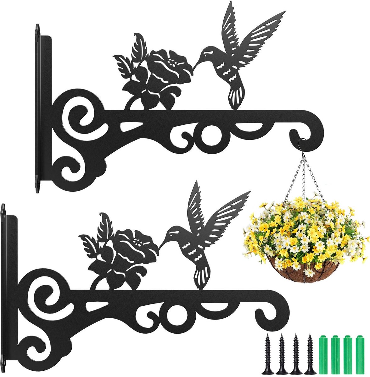 Famanu – Plantenhouder set van 2 stuks ijzeren wandhaken van 25 cm, ideaal voor het ophangen van bloemen en planten in de tuin of op het balkon, perfect voor een sfeervolle uitstraling