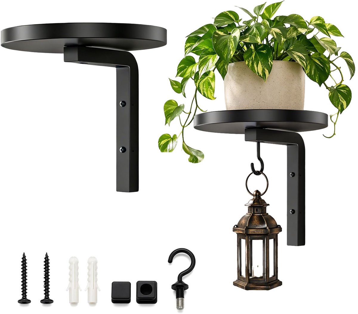 Famanu – Plantenstandaard voor binnen, plantenhouder met haken, zadel voor kamerplanten, metaal, set van 2 stuks, bloempothouders voor woonkamer, kantoor en hal