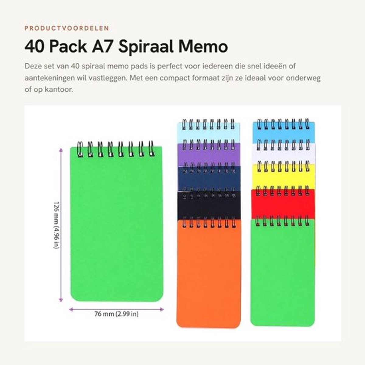 Memo Pad 40 Stuks - Spiraal Notitieboekje - Mini Pocket Notitieboek - 50 Vellen - 7,6 x 12,6 cm - Draagbaar voor Kantoor/Reizen