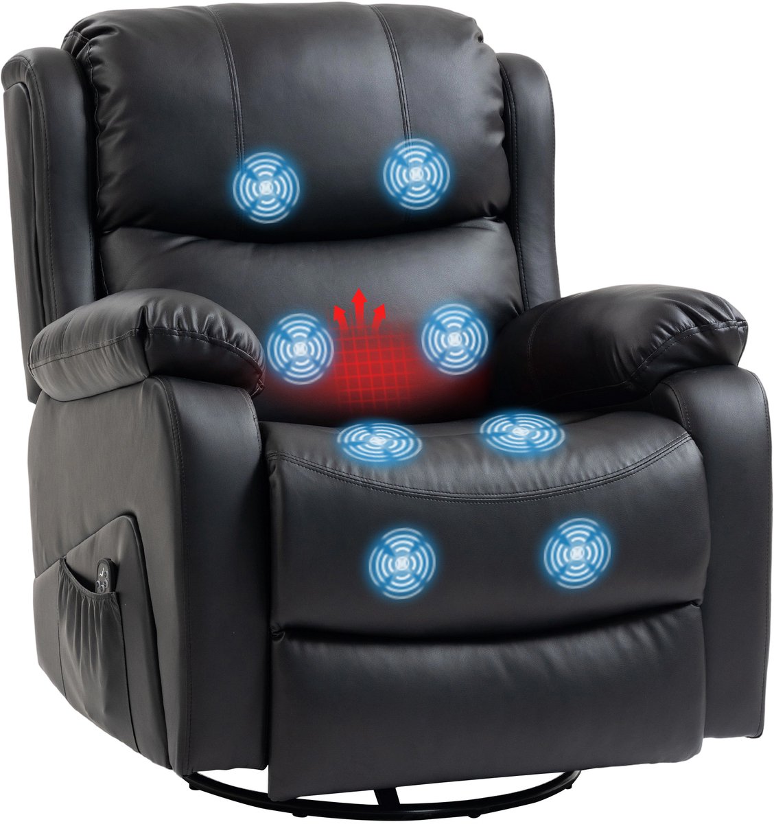 Homcom Massage Relaxstoel met Warmtefunctie - Relaxfauteuil - Tv-stoel - Ligstoel - Zwart