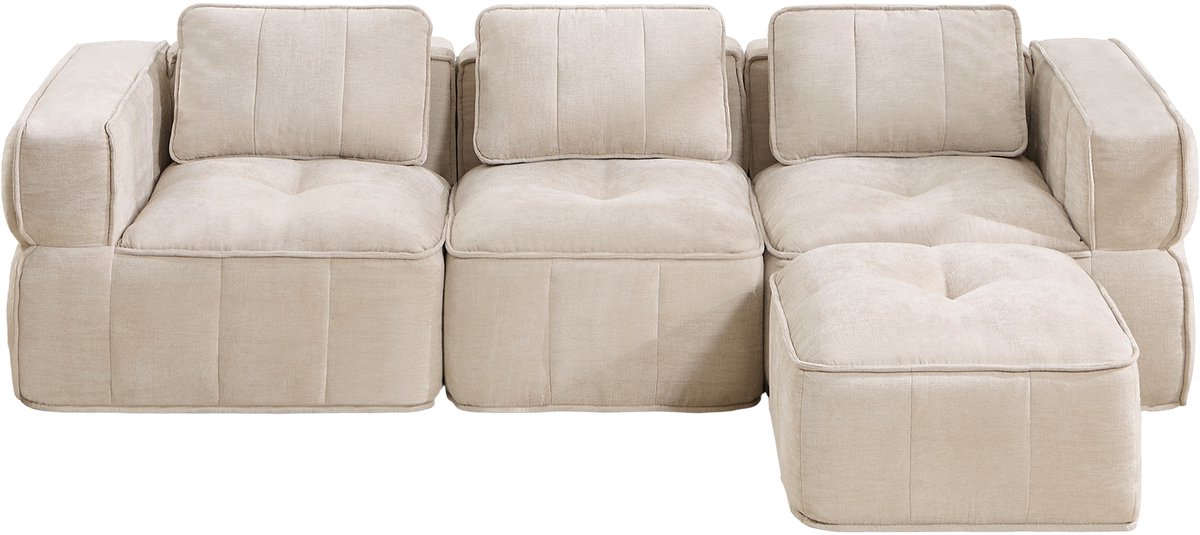 HAUSS SPOLE Hocker - Modulaire L-Vormige Loungeset Met 1 Hocker - 3-Zits Zitmeubel Met 32D Schuim - Voor Woonkamer - Stof Beige
