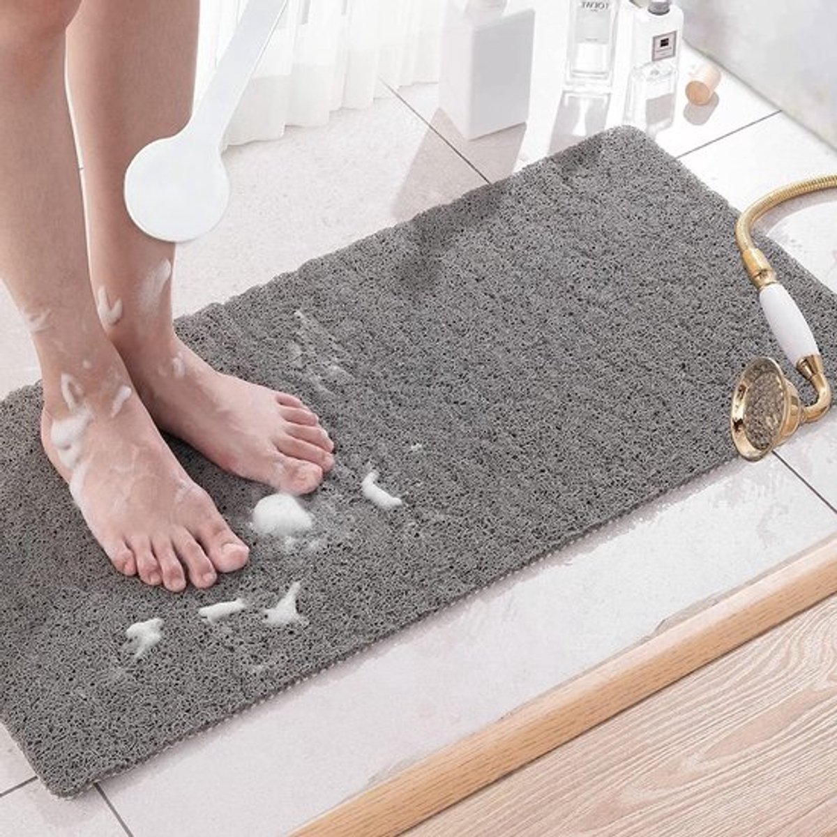 Antislip Badmat 80x40cm - Extra Zacht, Schimmelbestendig en Machinewasbaar voor Badkamer en Badkuip (Grijs)