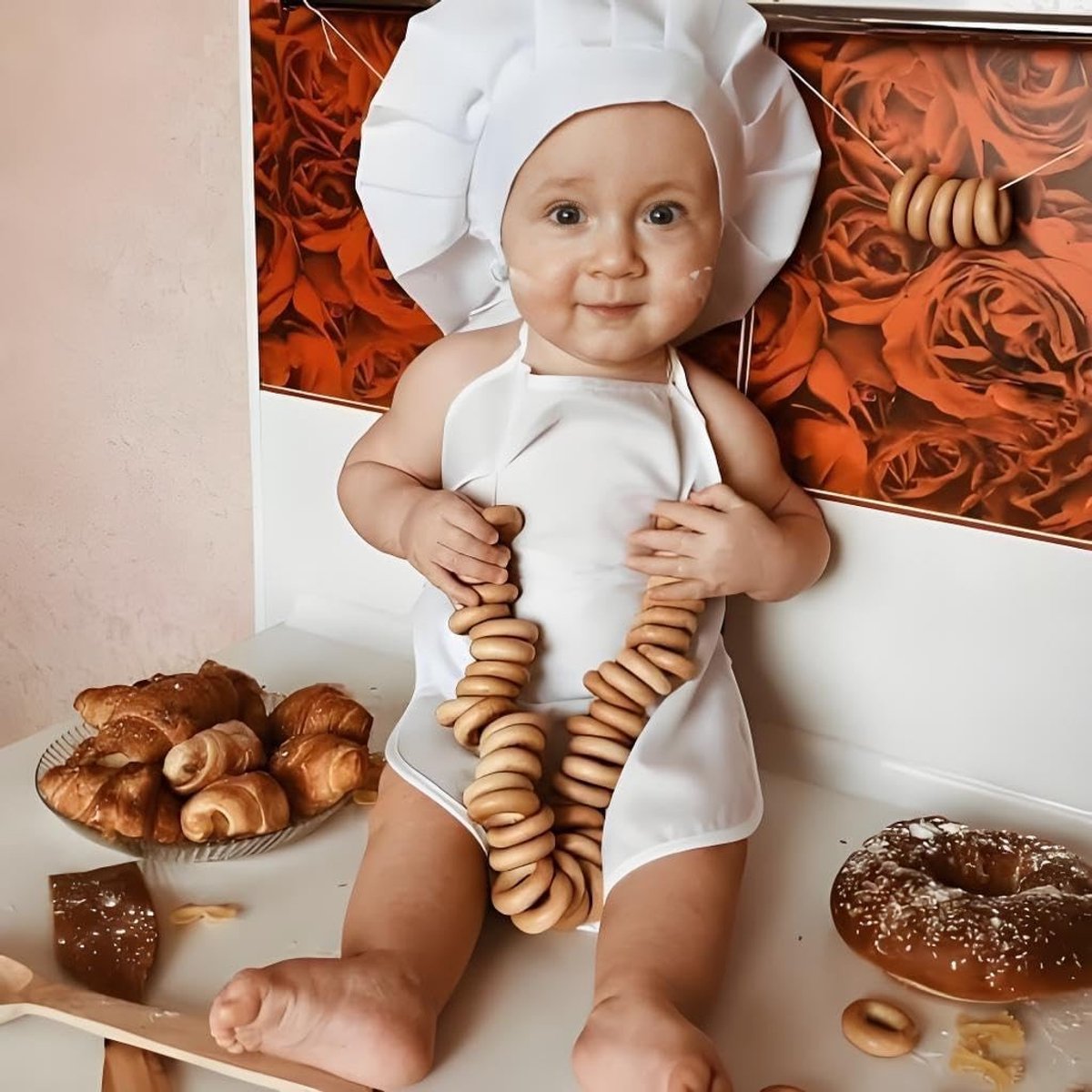 Schattig kostuum voor pasgeboren baby's met koksmuts en schort - Perfect voor fotografie en speciale gelegenheden