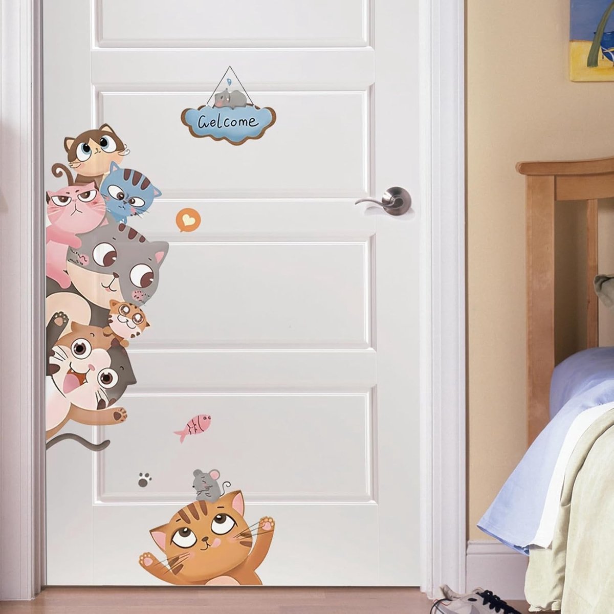 Set van 2 3D Kat Deurstickers - Leuke Vinyl Wanddecoraties voor Kinderkamer met Dierenmotieven en Creatieve Wandversiering
