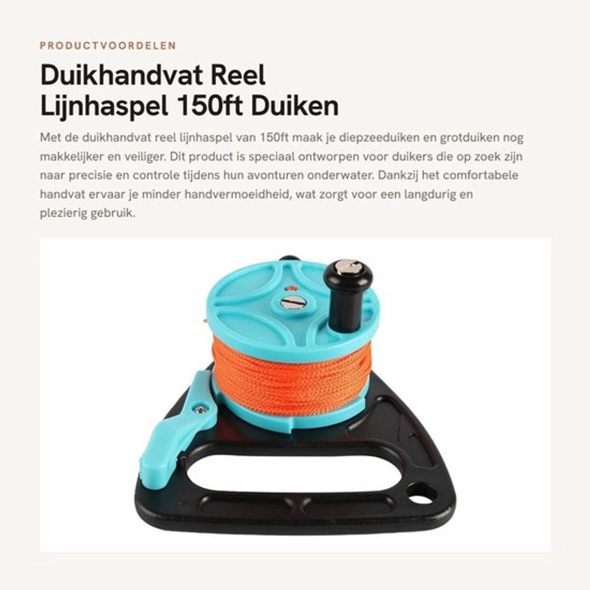 Lijnhaspel 150ft - Duikhandvat - Comfortabel handvat - Glad opwindmechanisme - Diepzeewrakduiken - Grotverkenning - Vermindert handvermoeidheid - Duikmolen