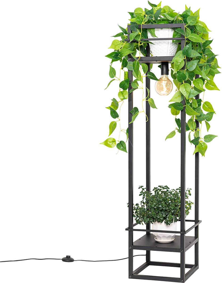 Qazqa smart led industriele vloerlamp - Cage Rack - zwart, incl. 4.9W ledlamp, dimbaar, 130cm, ideaal als hal, keuken, slaapkamer, woonkamer lamp