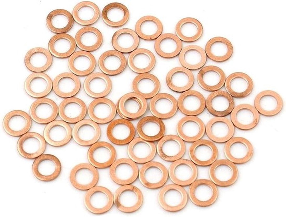 Afdichtringen voor auto's - Sluitringen - Koperen - Buiten- en binnendiameter - Schroeven en bouten - Geschikt voor auto's - Koperen 50 stuks 6 mm binnendiameter platte afdichting
