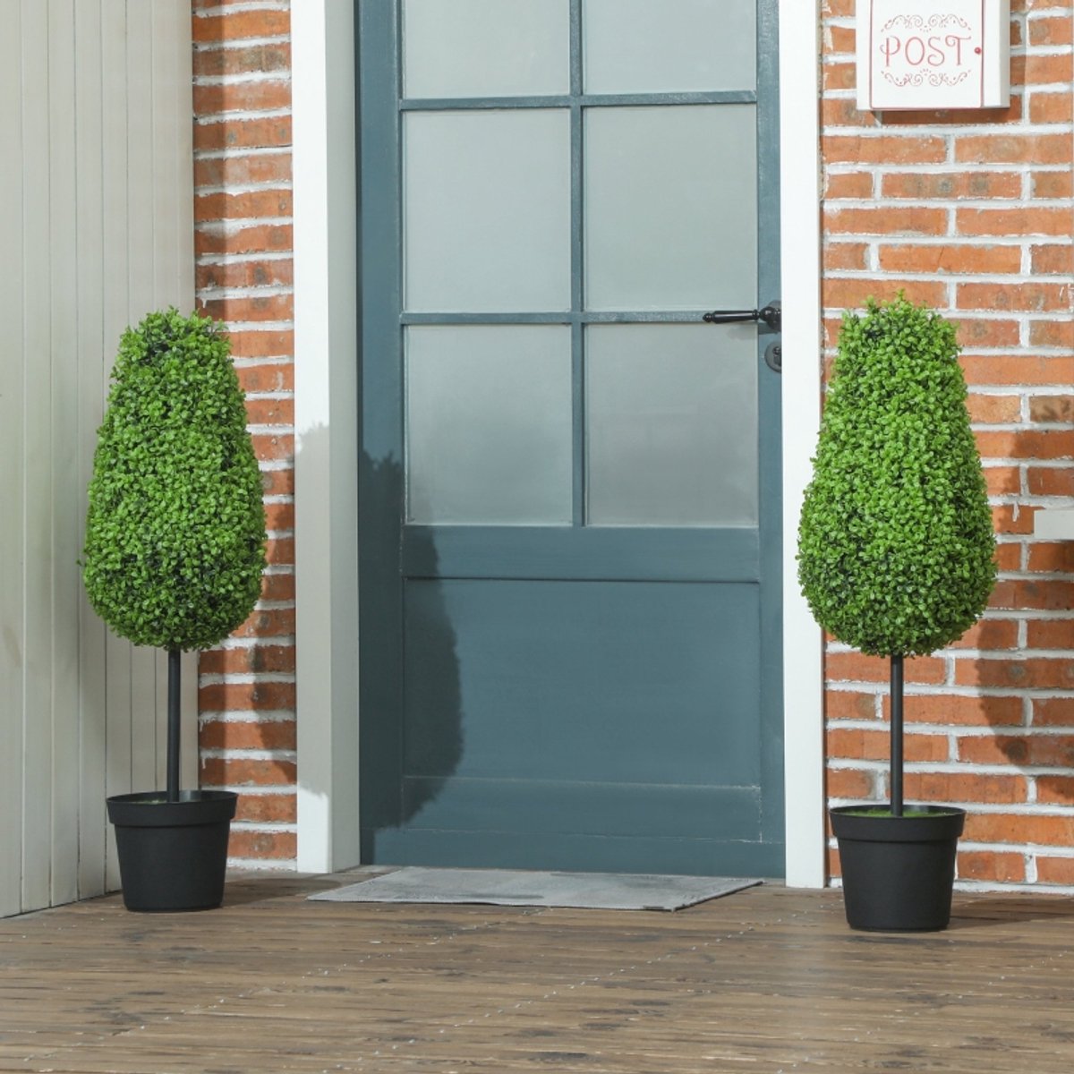 Kunstplant Set Van 2 90 Cm Tranenvorm Buxus Van Kunststof Groen Voor Binnen En Buiten Met Zware Pot En 306 Bladeren
