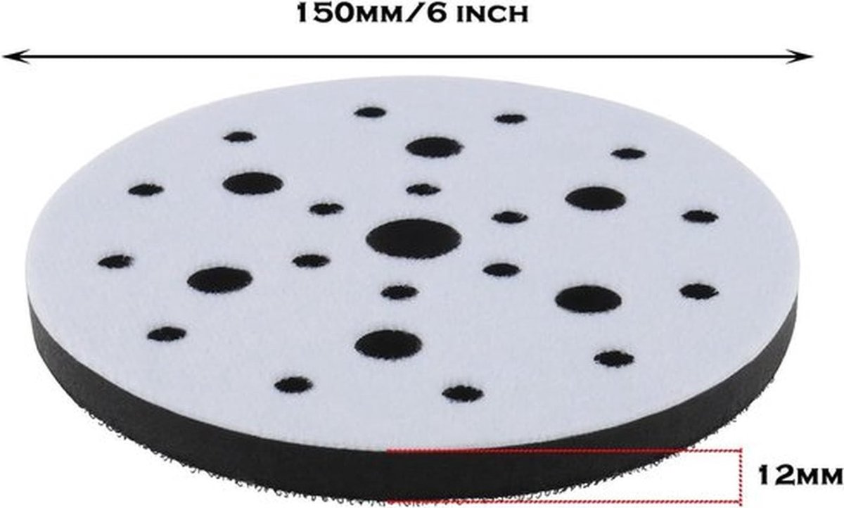 - Zachte Spons Interface Pad - Schuren Pads - 150mm Diameter - 25 Gaten - Haak & Loop - Buffer Spons Interface Kussen Pad - Geschikt voor Schuren - Grijs - 2 STKS