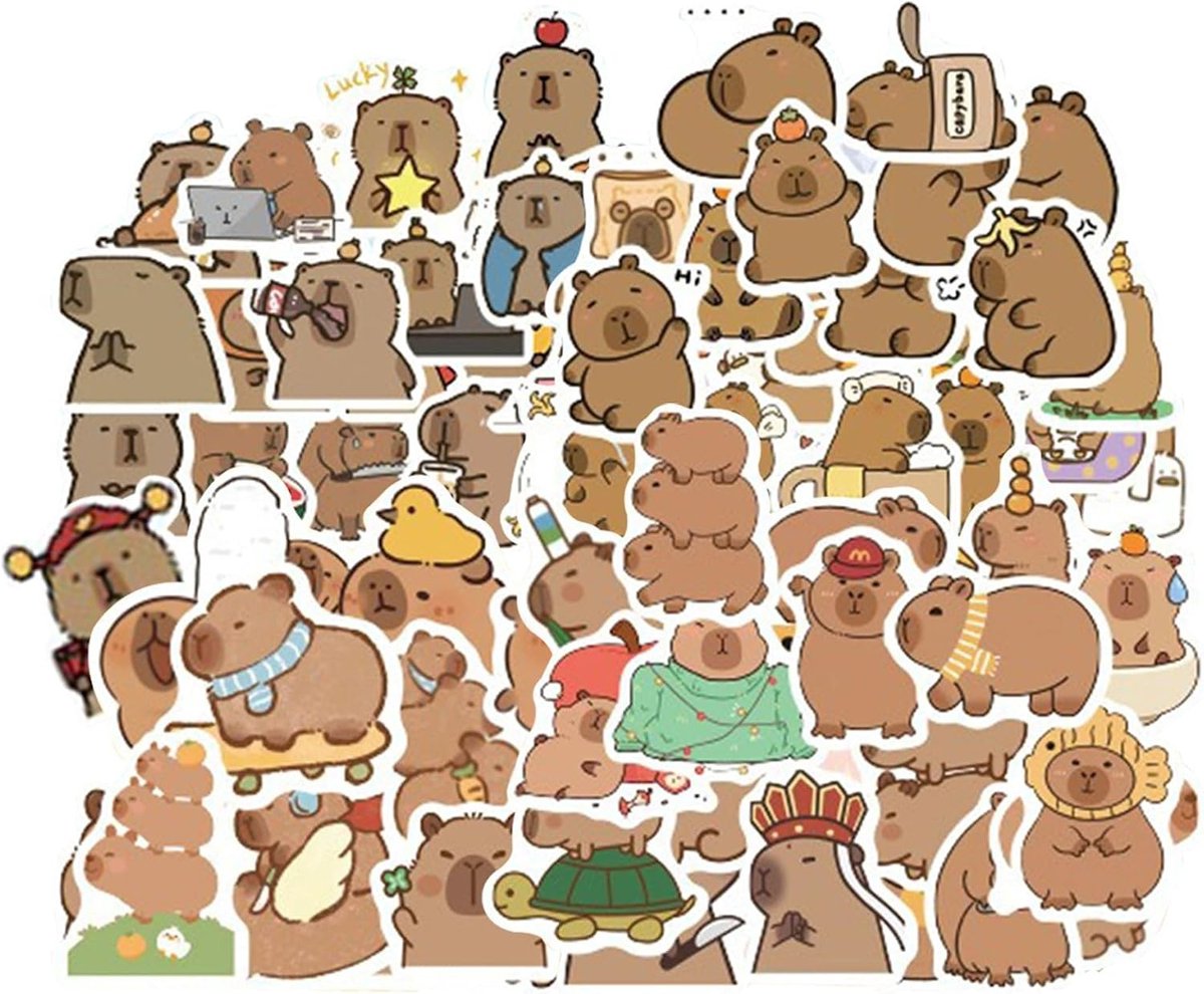 Leuke, waterdichte dierenstickers voor kinderen - Kawaii capybara stickers voor laptop, skateboard en dagboeken