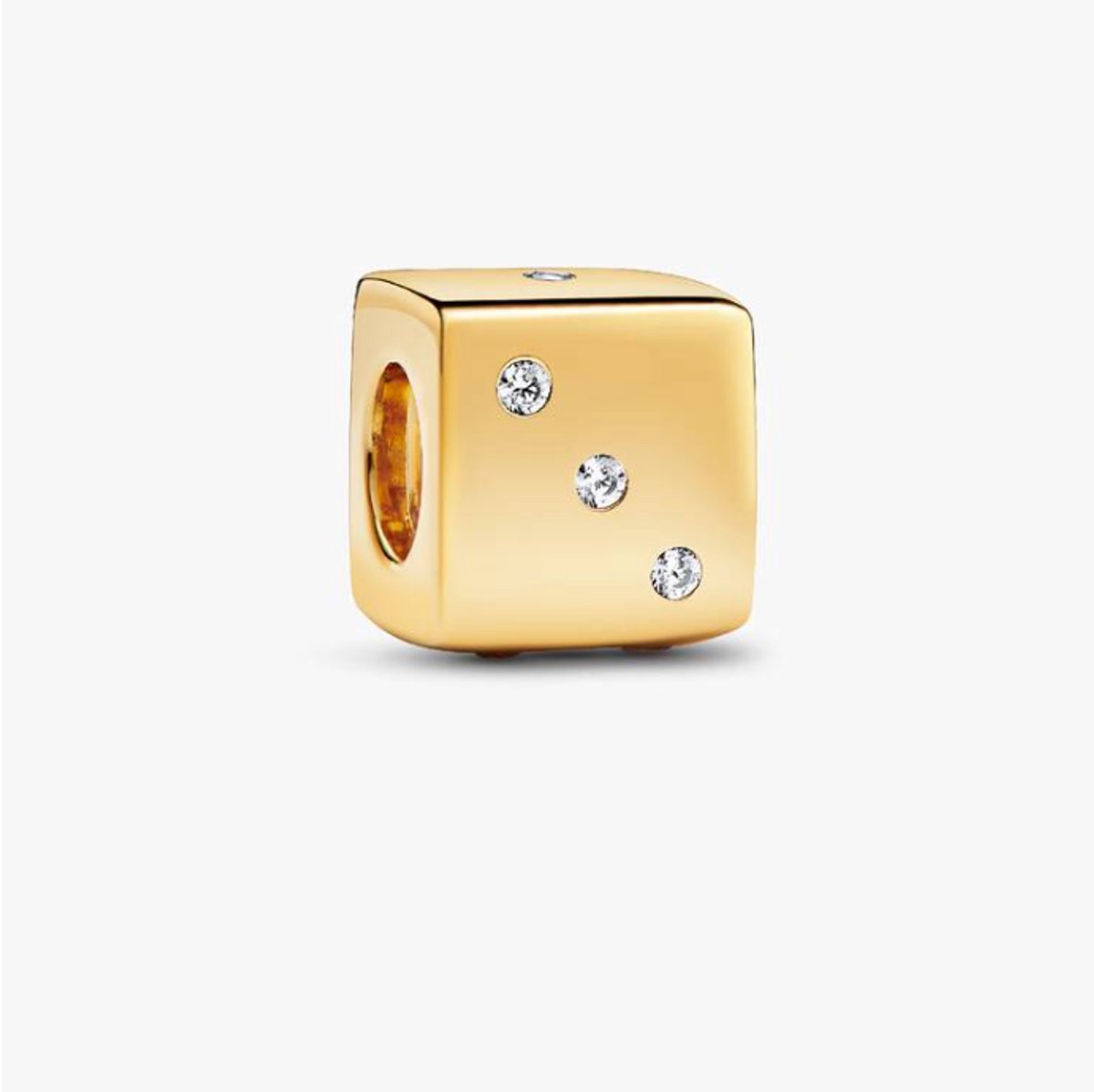 Fler® | Bedel | Past op populaire bedelarmbanden (standaard - 3mm) | Goudkleurige Dobbelsteen Bedel – Geluk | Hangbedel Charm | 925 sterling zilver | Transparante zirkonia | Valentijnsdag Cadeau | Sinterklaas kado | Kerstcadeau | Verjaardagsgeschenk