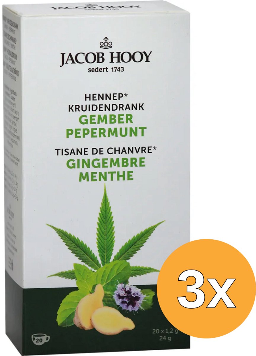 3x Jacob Hooy Hennep Gember Pepermunt Thee (20 stuks)