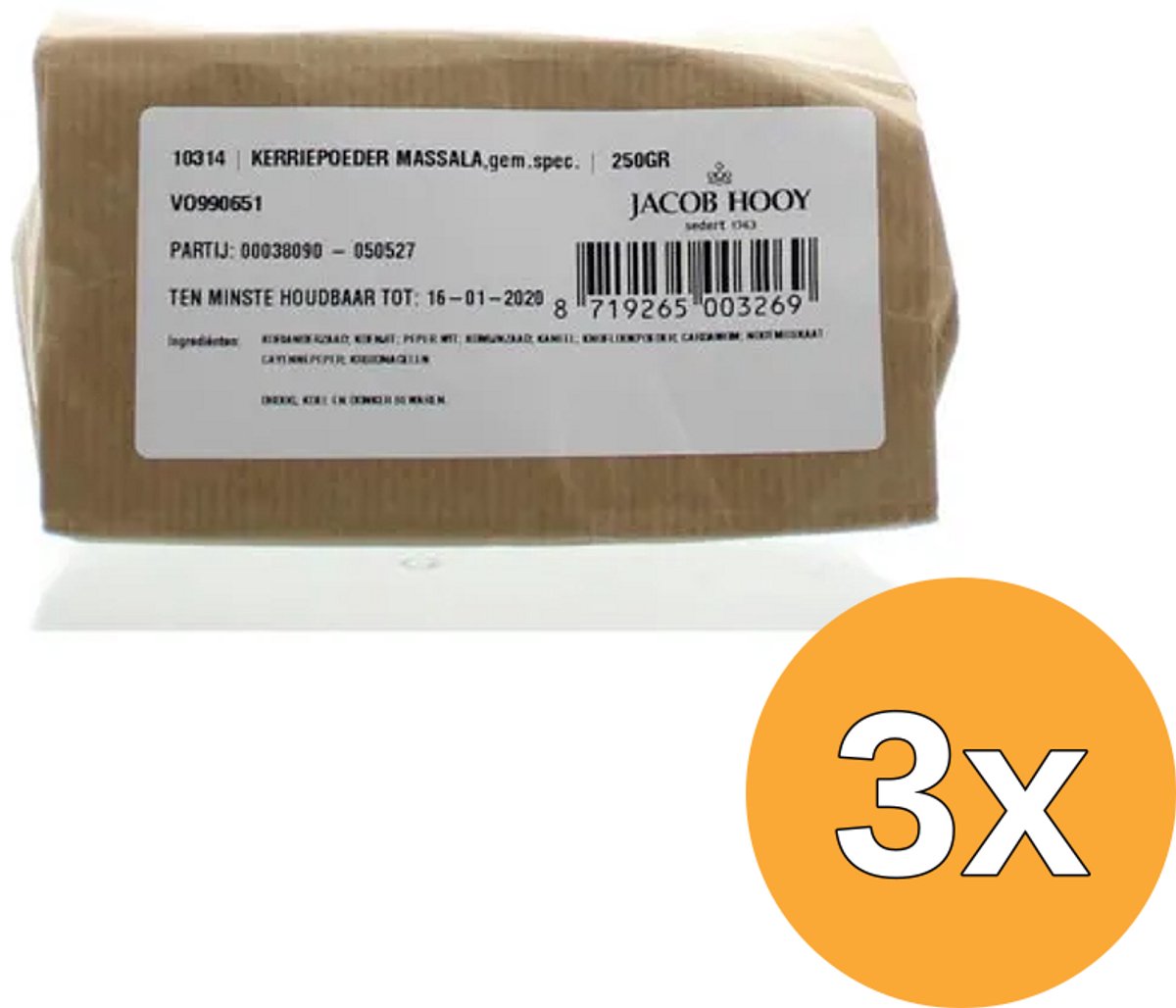 3x Jacob Hooy Kerriepoeder Massala (250 gr)