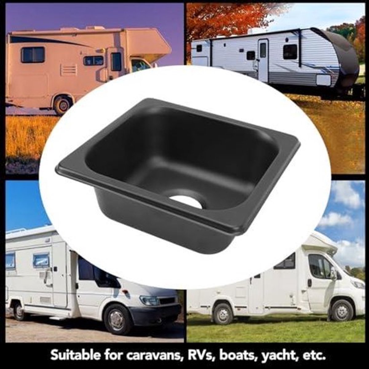 Roestvrijstalen Spoelbak voor Buitenkeuken - Zwart - Drop-in Design - Ideaal voor Boot en Caravan
