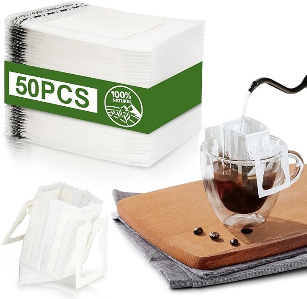 Zelora 50 Wegwerpkoffiefilters voor Druppelkoffie en Losse Thee