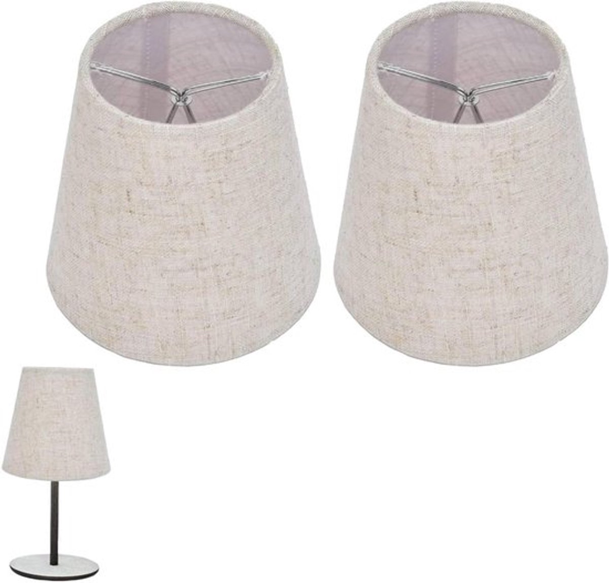 Kleine lampenkappen in set van 2, boerderij stof, natuurlijke lichttinten, clip-on voor wandlamp - landelijke stijl.