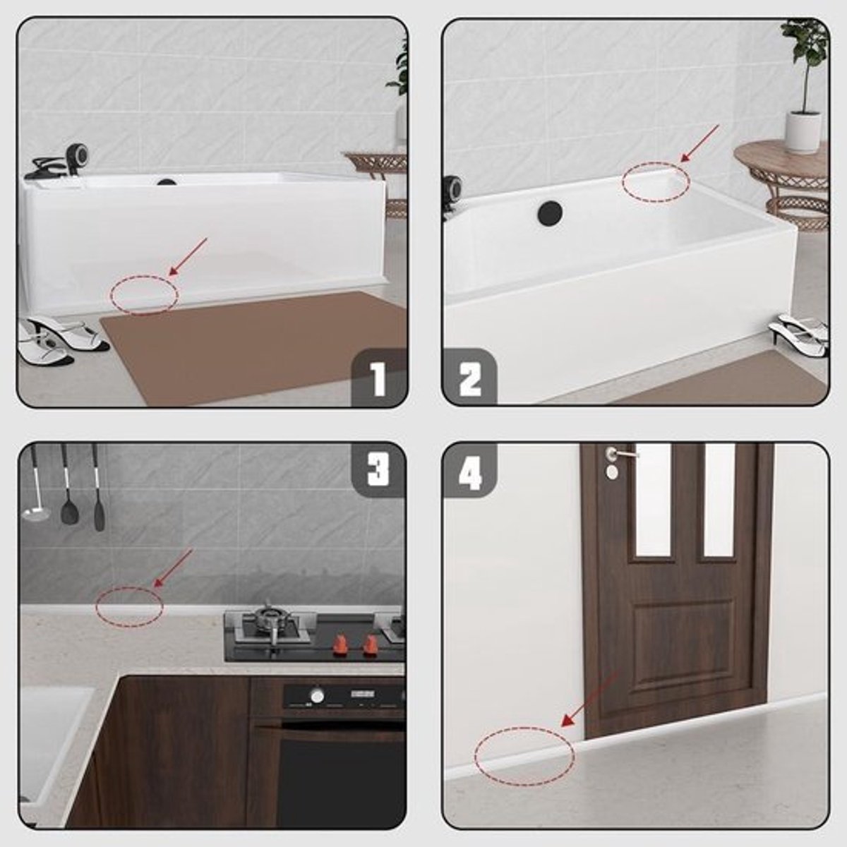 Zelfklevende Geluidsstrip voor Douche en Keuken - Waterdicht - Dubbelzijdig Klevend - Badkamer Accessoire - Wit - 3,5 cm Breed