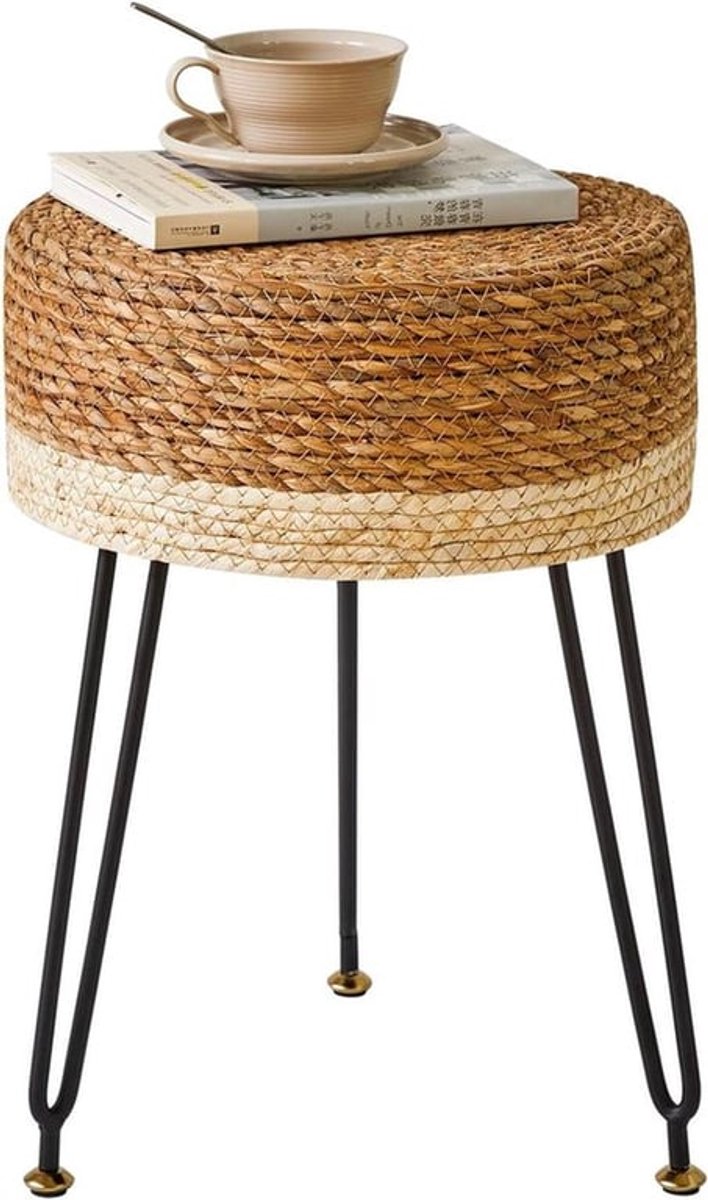 Voetenbank van Zeegras Handgeweven in Pastorale Stijl voor Woonkamer, 32 × 32 × 45 CM