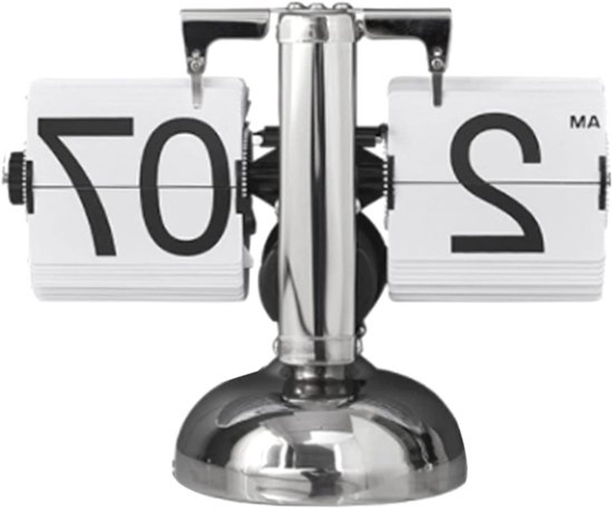 Retro digitale klapklok in minimalistische stijl met één voet - mechanische automatische tafelklok voor woonkamer - wit - vintage design