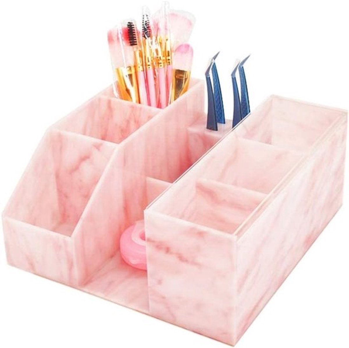 Eyelash Beauty Tool Opbergdoos voor Cosmetica en Make-up - Organizer voor Valse Wimpers en Extensions in Roze Marmerstijl