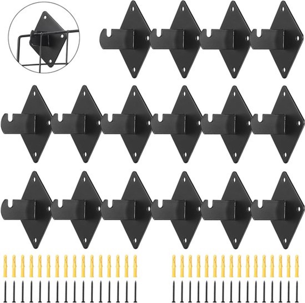 Gridwall-mount beugel voor commerciële display - Set van 16 stuks - Grid-panel ondersteuning beugel - Ideale houder voor winkel, garages en werkplaatsen.
