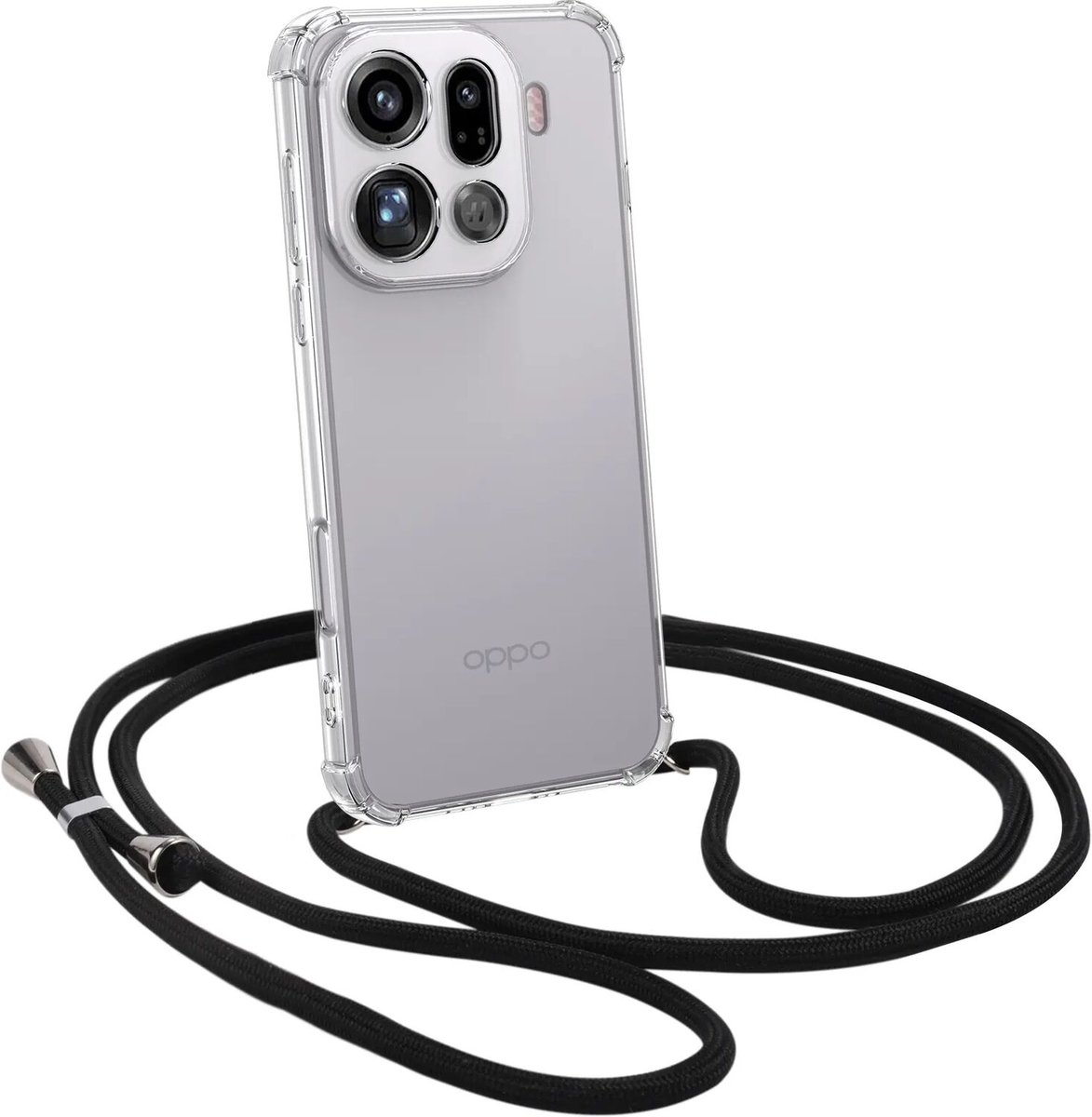 Transparant Hoesje met Koord Geschikt voor Oppo Find X9 Pro - Case Schokbestendig TPU - Shockproof Back Cover met Ketting - Doorzichtig