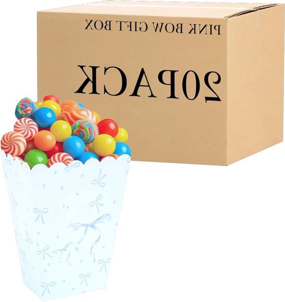 - Popcorn dozen - Snoepdozen - Voor feestartikelen - 20 stuks - Blauw - Meisjes - Verjaardag - Vrijgezellenfeest - Geschenkdozen - Juichen - Strik - Benodigdheden
