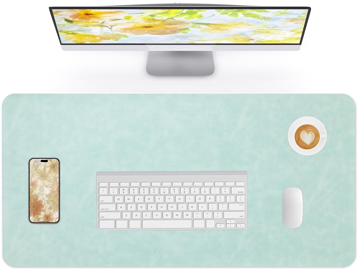 Solidchoice - Leren Bureau Onderlegger (Lichtgroen, 90x43cm)
