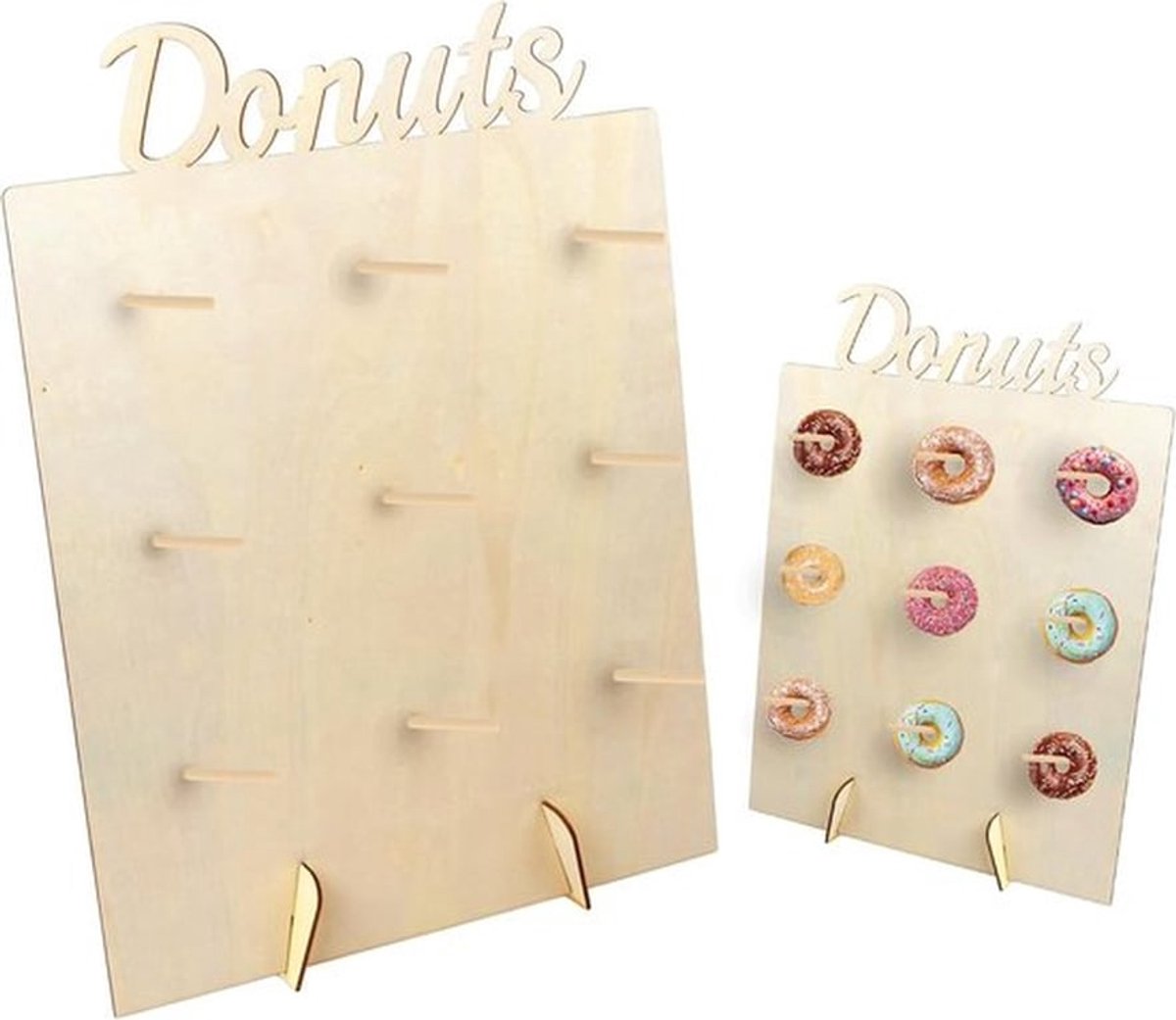 Houten Donut-stand - 9 houders Donutbord Display-stand - Herbruikbaar Donuthouderbord voor Verjaardagsfeest - Grote Houten Donutrek voor Bruiloften en Baby Shower Decoratie