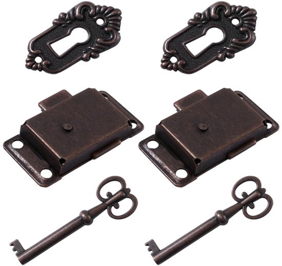 Inbouwslot Antiek - Mini-hangslot Messing - Decoratief Slot - Voor Sieraden - Voor Antieke Kisten - Inclusief Sleutel