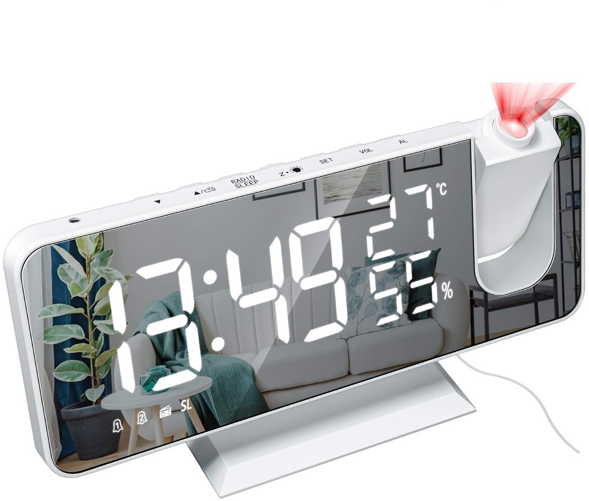 Solidchoice - LED Radio Projectie Alarmklok met Temperatuur en Vochtigheidsweergave