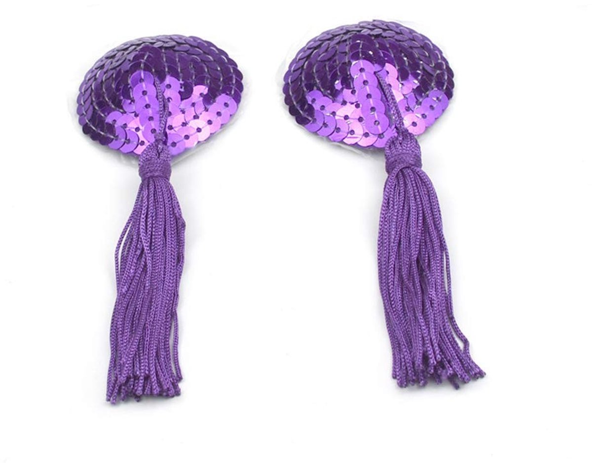 Solidchoice - Herbruikbare Nipple Covers met Pailletten en Kwastjes, Lila, 1 Paar