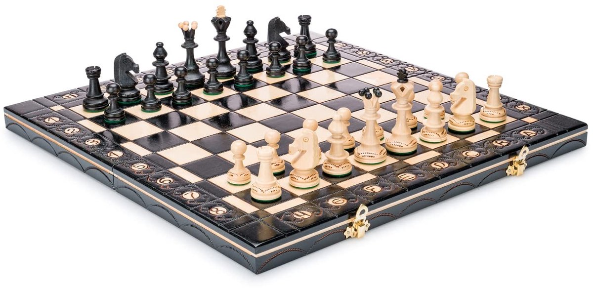 Solidchoice - Handgemaakt Houten Schaakset met Draagbaar Bord