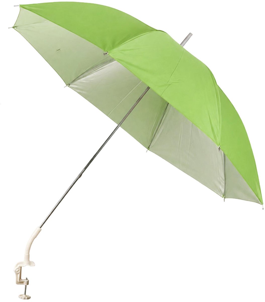Free & Easy kleine parasol voor stoel, balkon of kinderwagen - D110 cm - groen - kantelbaar/opvouwbaar - H86 cm - met vastzet klem