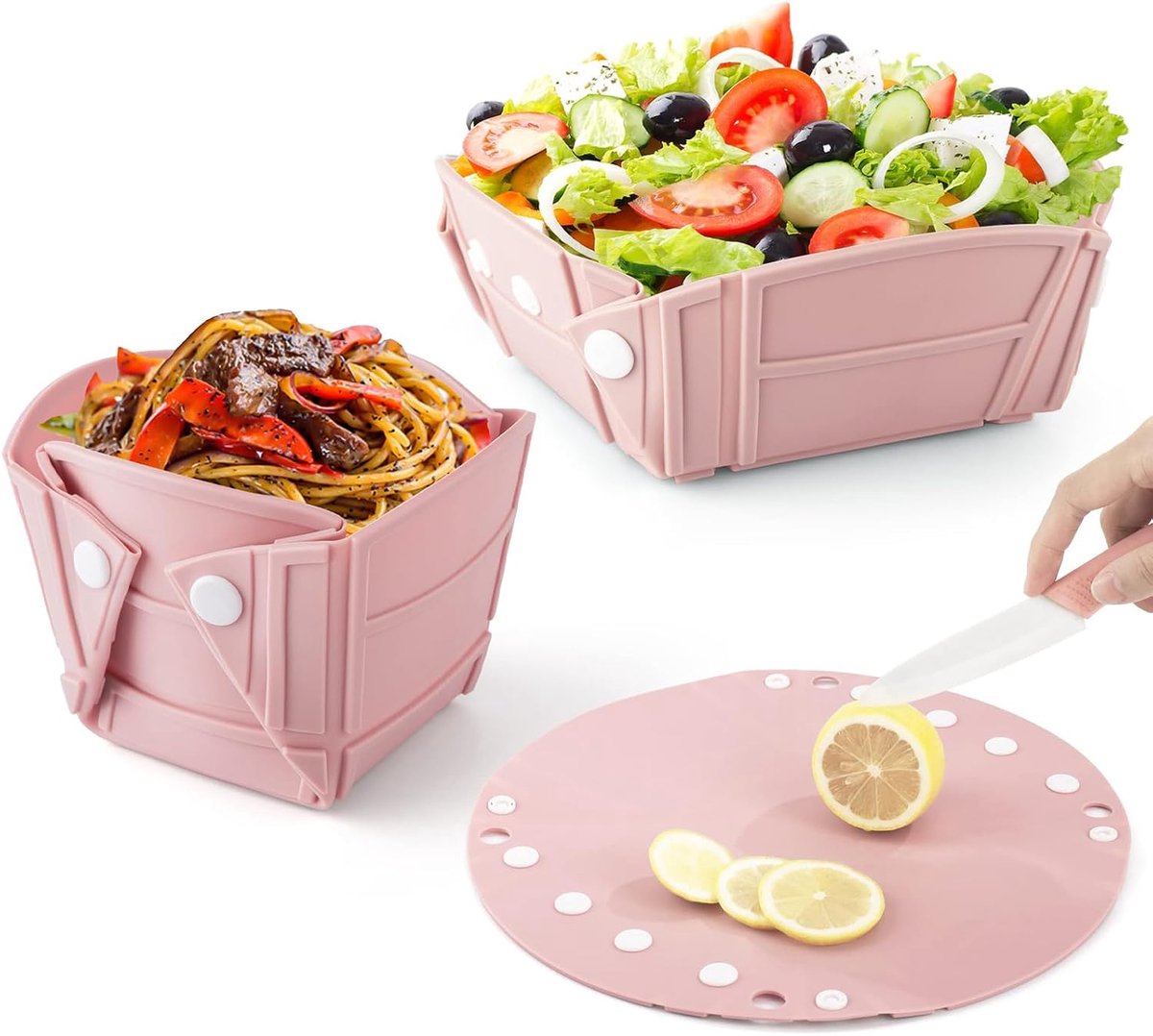 KZQ 3-in-1 opvouwbare kom - Opvouwbare campingkom - Draagbare siliconen kom - Kan gebruikt worden als kom, bord en snijplank - Geschikt voor kamperen, picknicks en reizen met de camper - Roze