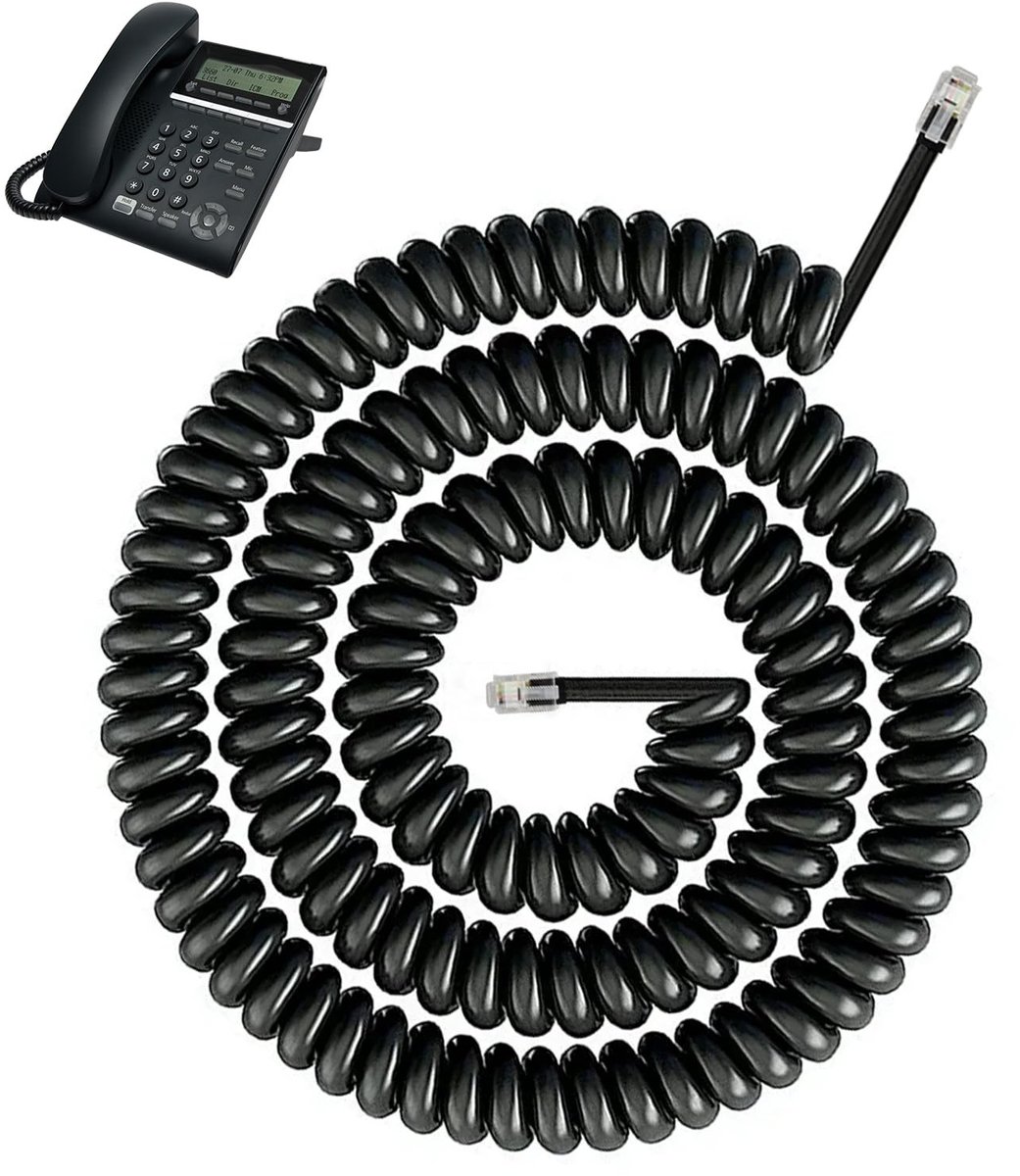 Solidchoice - 5m Spiral Telefoon Kabel met RJ9 Connectoren voor Bedrade Telefoons