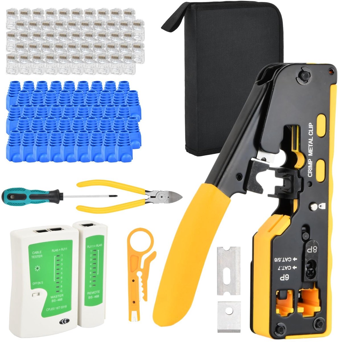 Solidchoice - Multifunctionele Crimping Tool voor Ethernet met Tester en 50 RJ45 Plugs