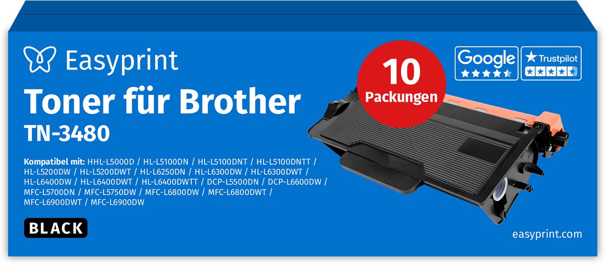 NIEUW: Easyprint Toner voor Brother TN3480, compatibel met Brother DCP-L 5500, HL-L 5000, MFC-L 5700, e.d., 10 stuks