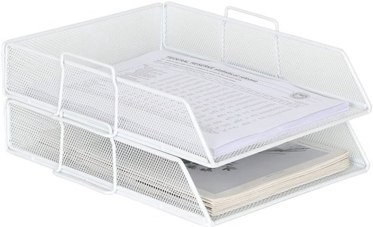Vijlhouder 2-laags - Stapelbare A4 Organiser - Kantoorbureau Opbergoplossing - Duurzaam Roestvrij Staal - Elegante Industriële Uitstraling - Briefbak